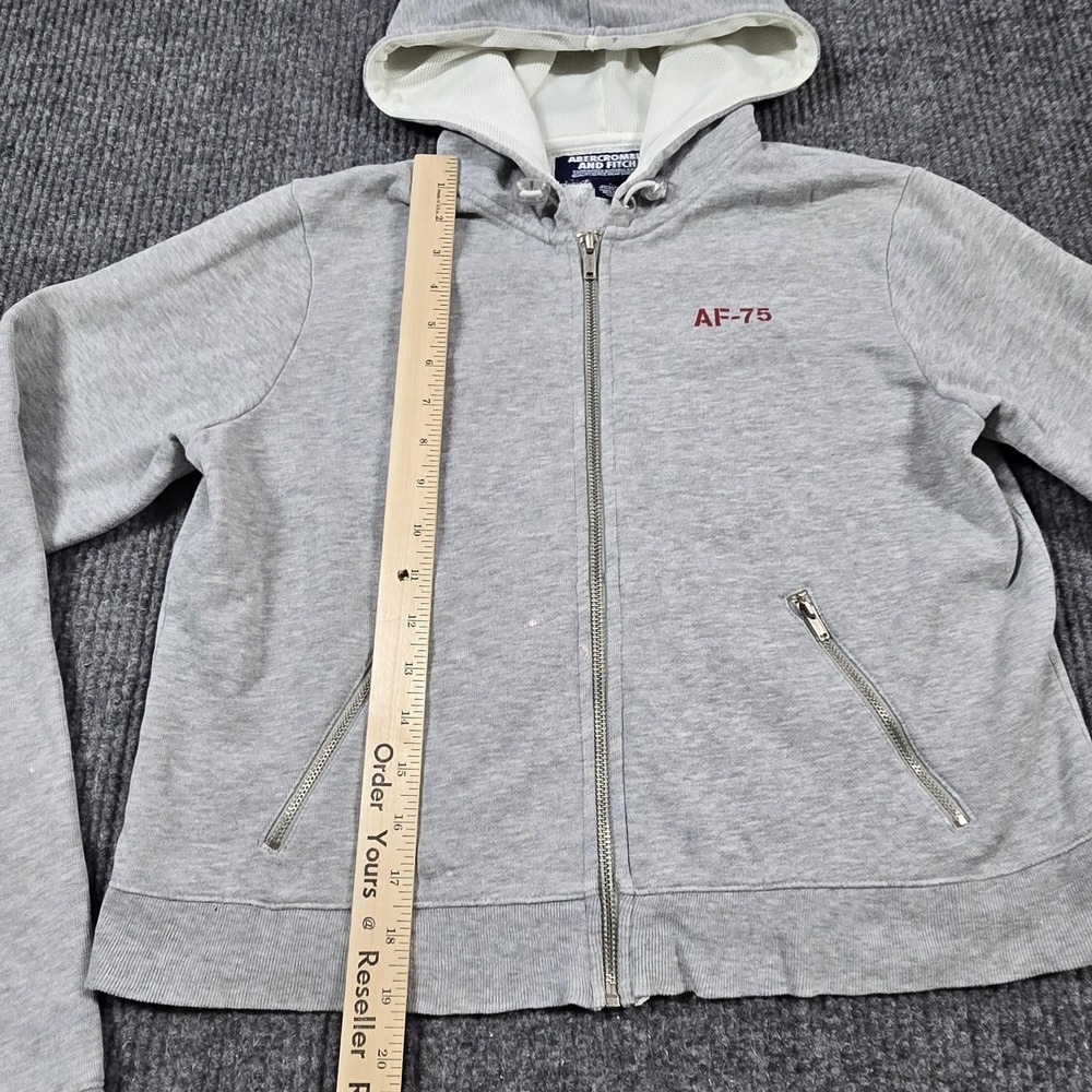 Abercrombie & Fitch Hoodie Womens Large Gray AF-75 Zip Sweatshirt Cropped Y2K - Picture 12 of 14